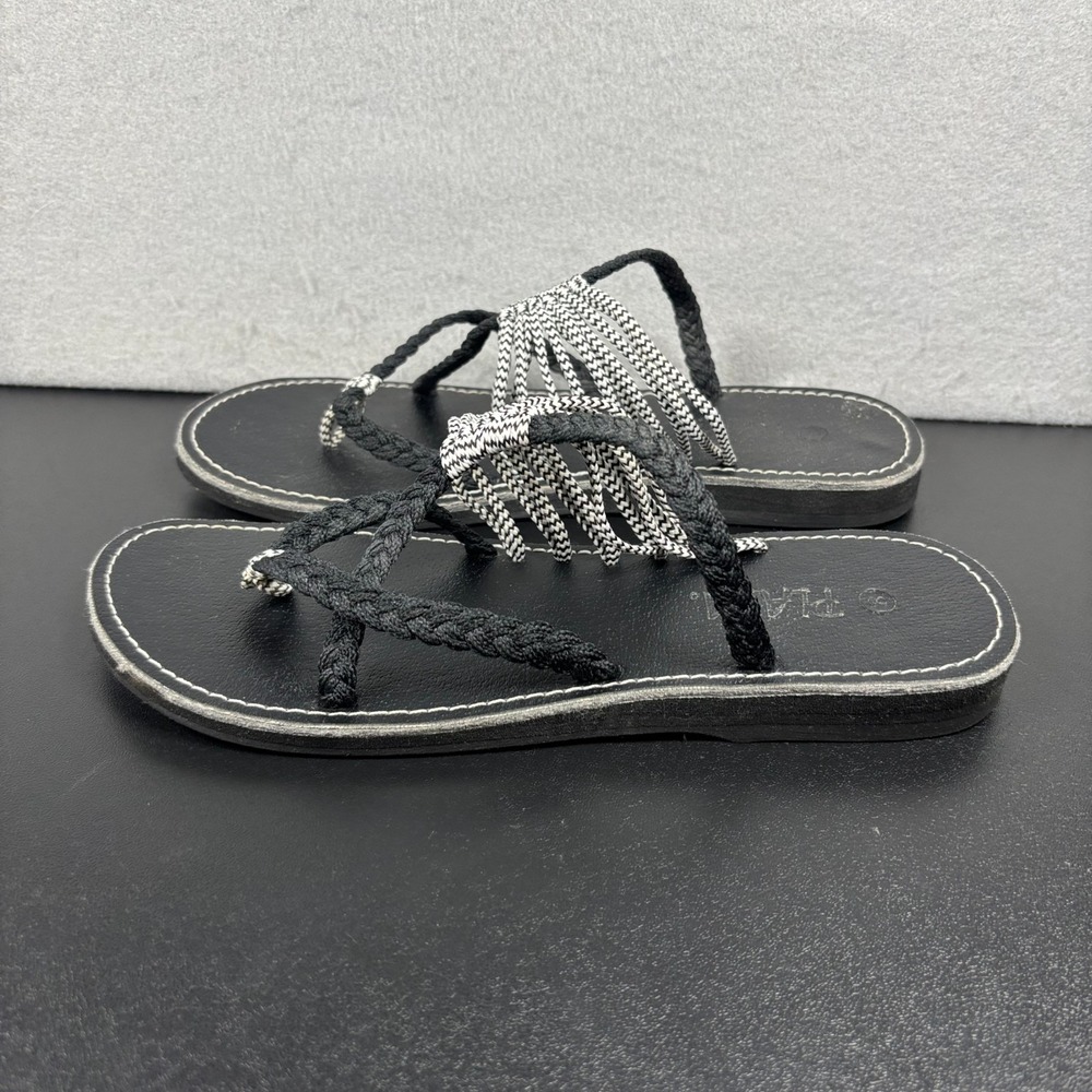 Plaka Oceanside Zebra‎ Sandals Women's Size 8 Black White Strappy Shoes